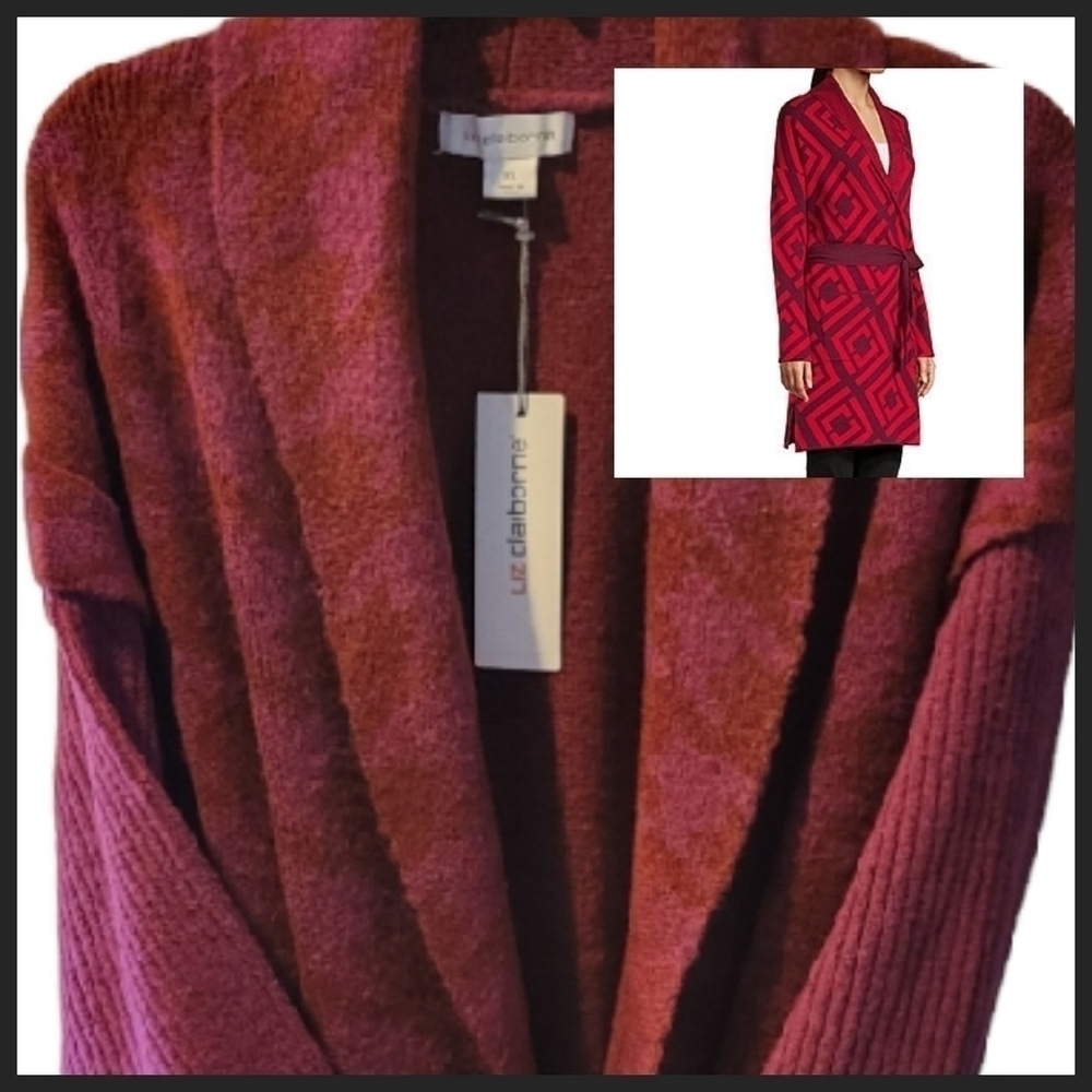 NEW! LIZ CLAIBORNE open belted sweater cardigan XL.